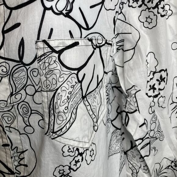 Chico's Women's White Black Art To Wear Floral Button Up Blouse Size 3 XL Boho - Picture 9 of 12